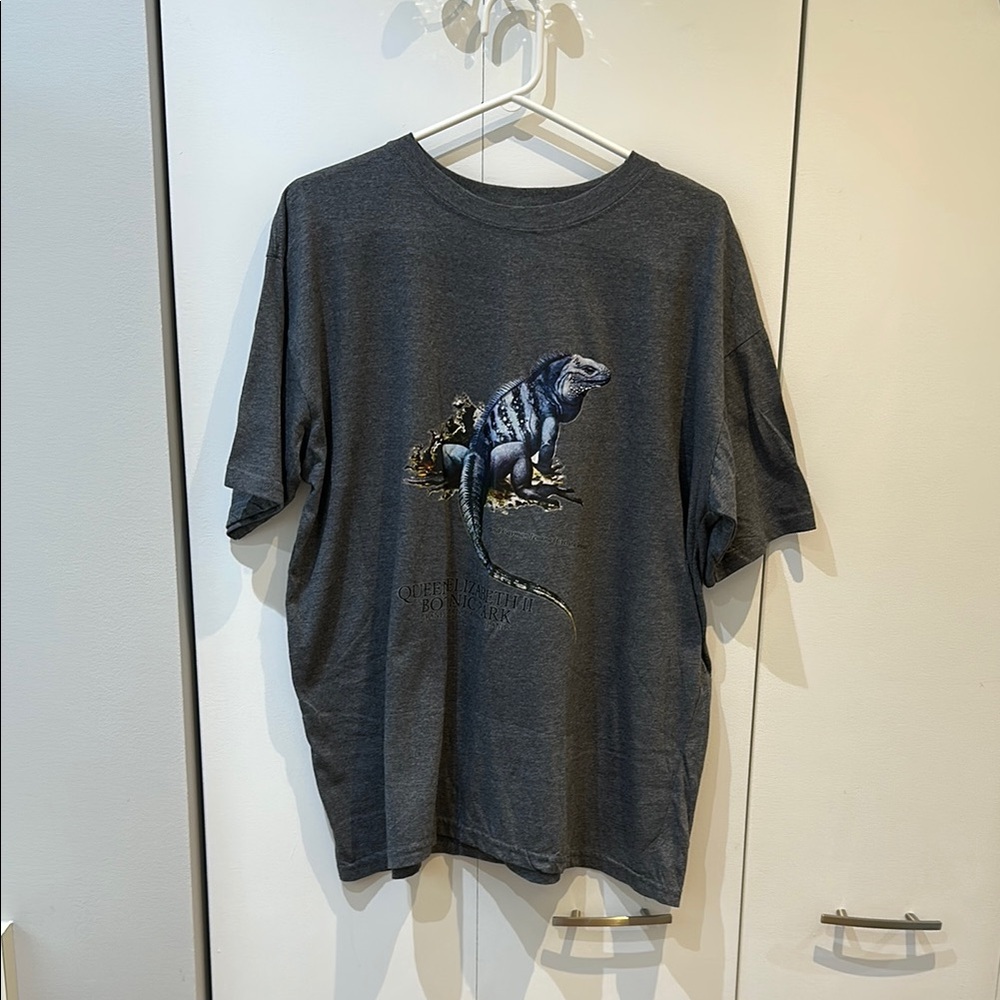 Gray Graphic Tee with Iguana Design